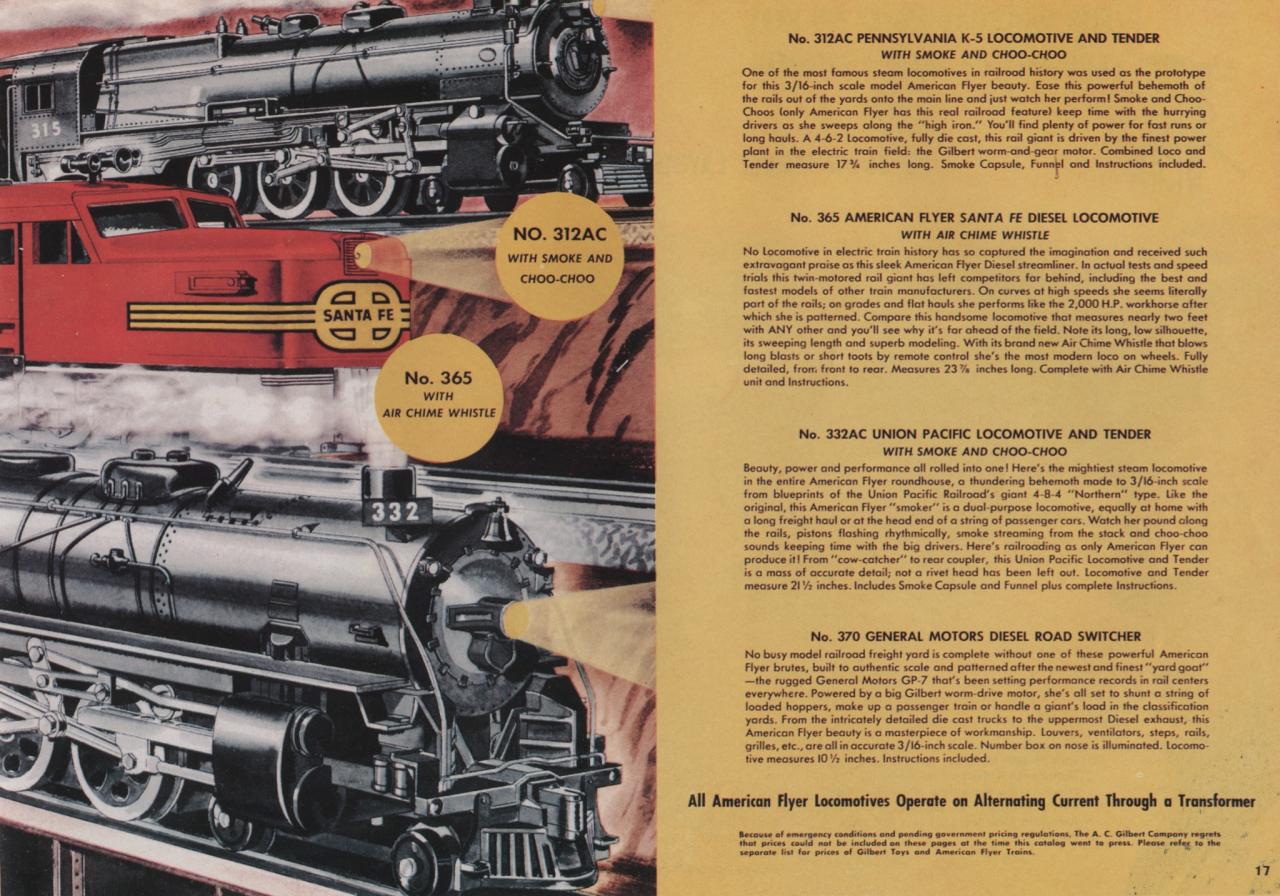 union pacific locomotive and tender a c gilbert catalog archive american flyer 332 ac train set