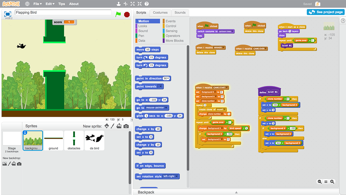 Hour (and a half) of Code: Flappy Bird Games in Scratch