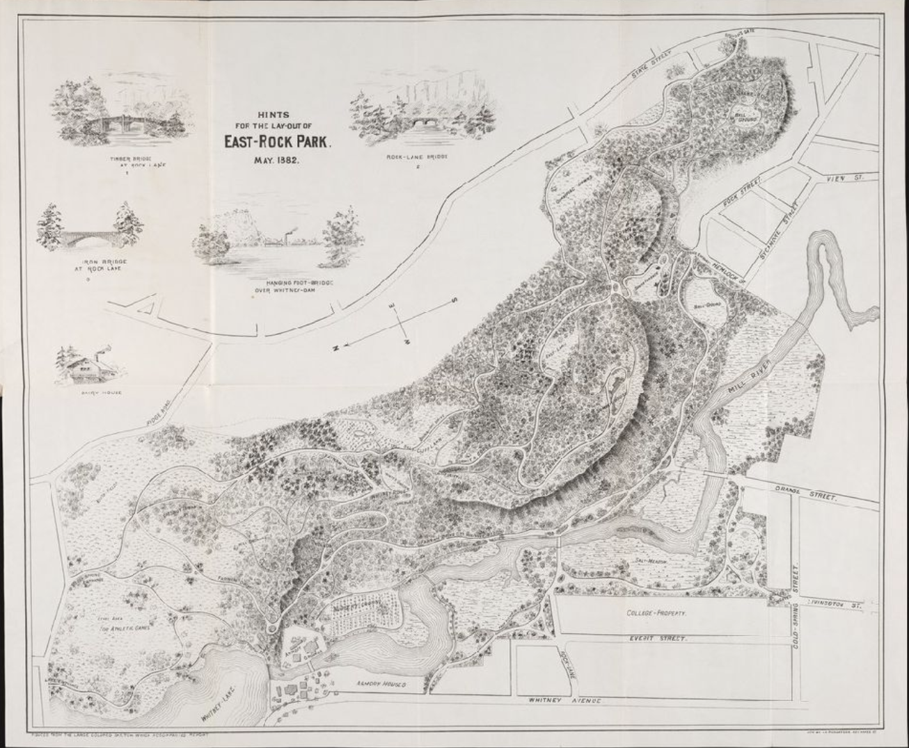 Printed version of David Grant Mitchell’s proposed plan for East Rock Park. Beinecke Rare Books and Manuscript Library, Yale University, Za M692 +882. 