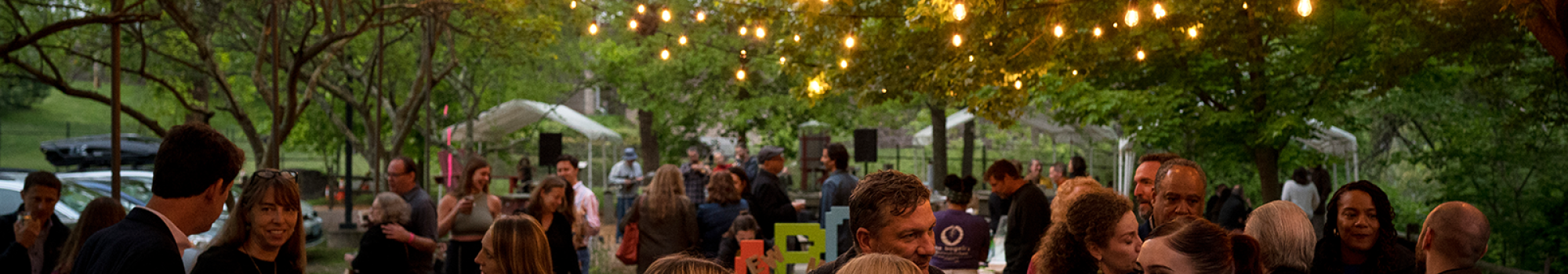 People gatherd outside during the Leonardo Challenge.